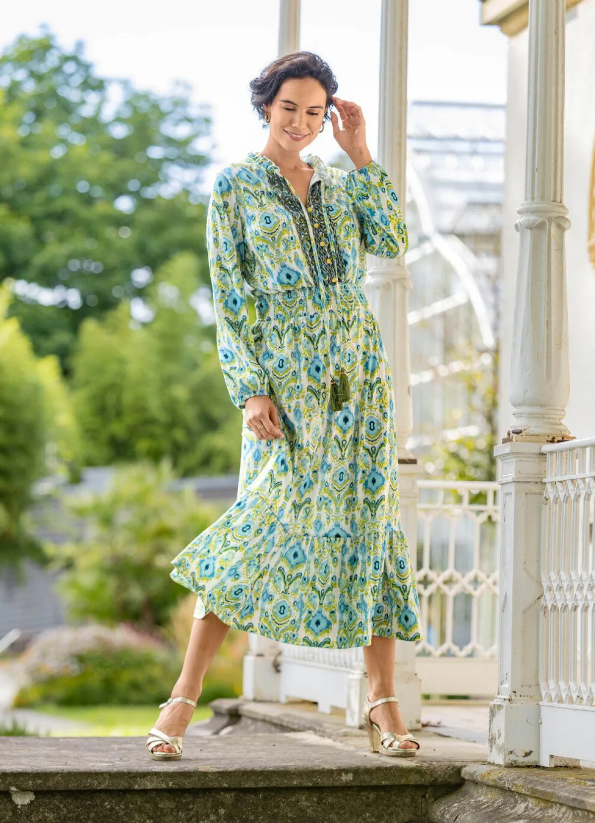 Discount laurakent Kleid in Schlupfform ECRU-OLIV-TÜRKIS-BUNT
