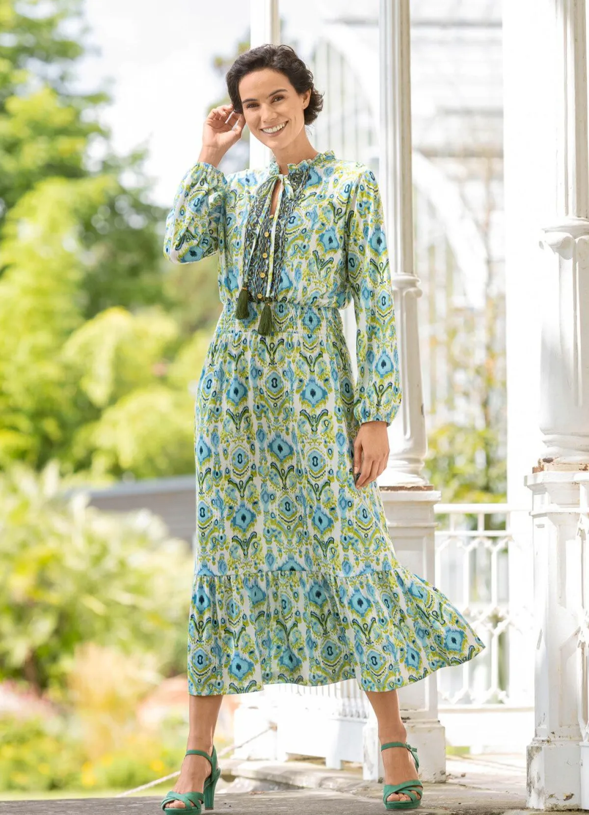 Discount laurakent Kleid in Schlupfform ECRU-OLIV-TÜRKIS-BUNT