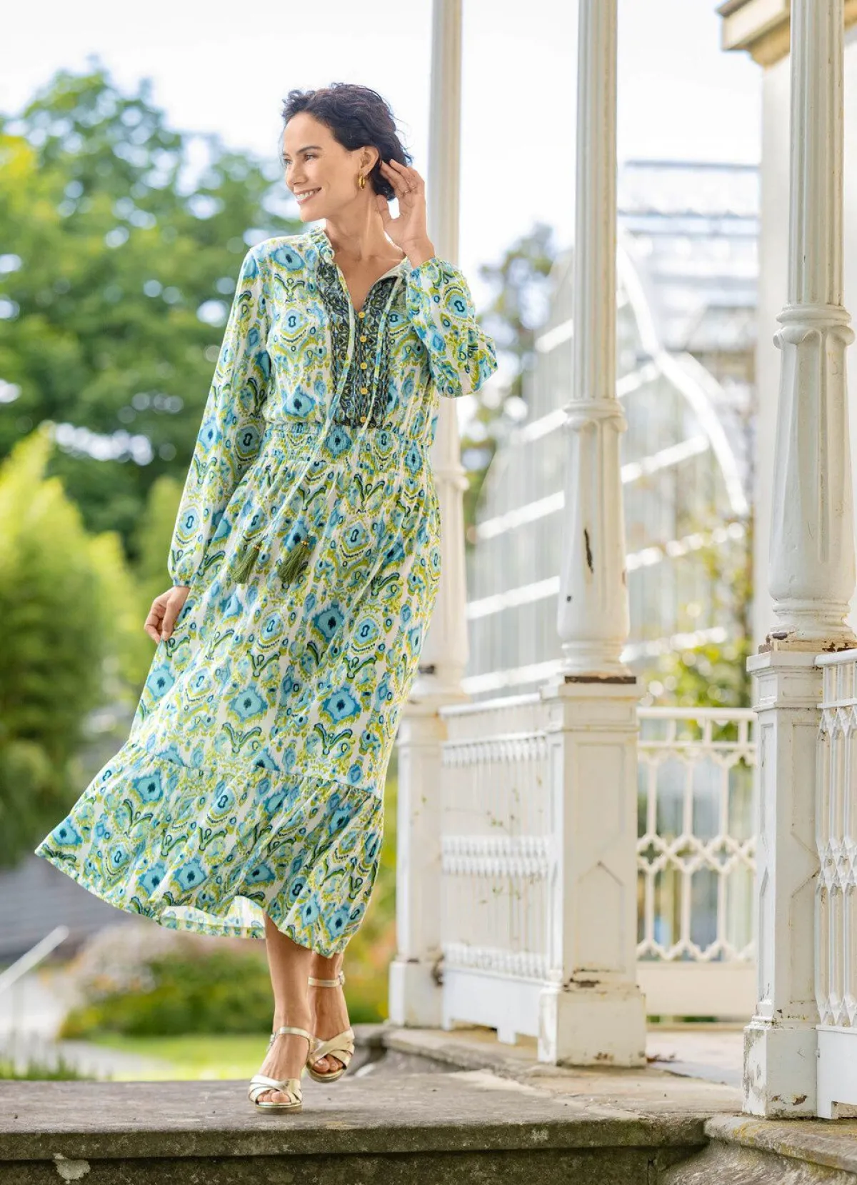 Discount laurakent Kleid in Schlupfform ECRU-OLIV-TÜRKIS-BUNT