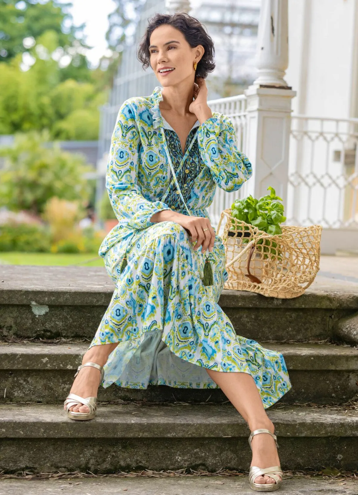 Discount laurakent Kleid in Schlupfform ECRU-OLIV-TÜRKIS-BUNT