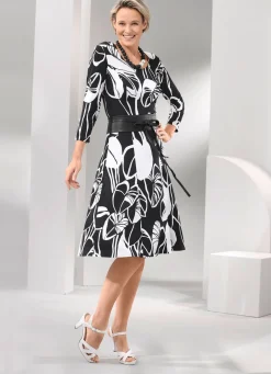 Best BADER Kleid in schwingender Form SCHWARZ-WEISS