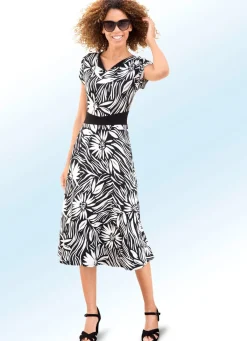 New KLAUS MODELLE MADE IN GERMANY Kleid mit aparter Kragenlösung SCHWARZ-ECRU