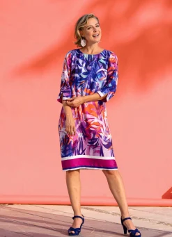 Outlet laurakent Kleid mit ausdruckstarkem Bordürendruck KORALLE-FUCHSIA-FLIEDER-BUNT