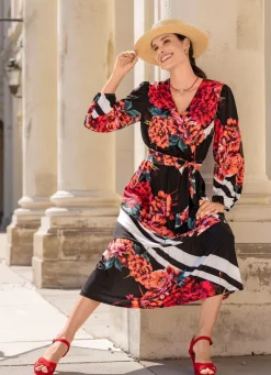 Outlet laurakent Kleid mit Bindegürtel SCHWARZ-ROT-BUNT