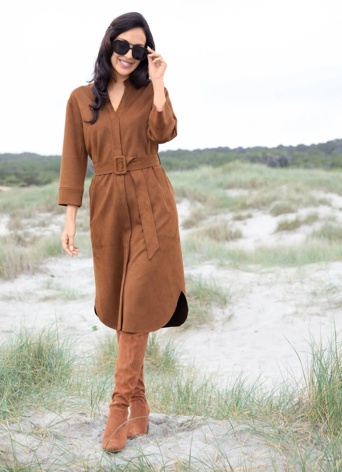 Best BADER Kleid mit Bindegürtel COGNAC