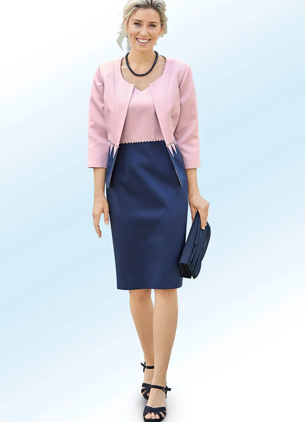 Outlet BADER Kleid mit Bolero und Perlen- sowie Strasssteinzier MARINE-ROSA