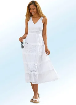 New BADER Kleid mit effektvoller Häkelborte WEISS