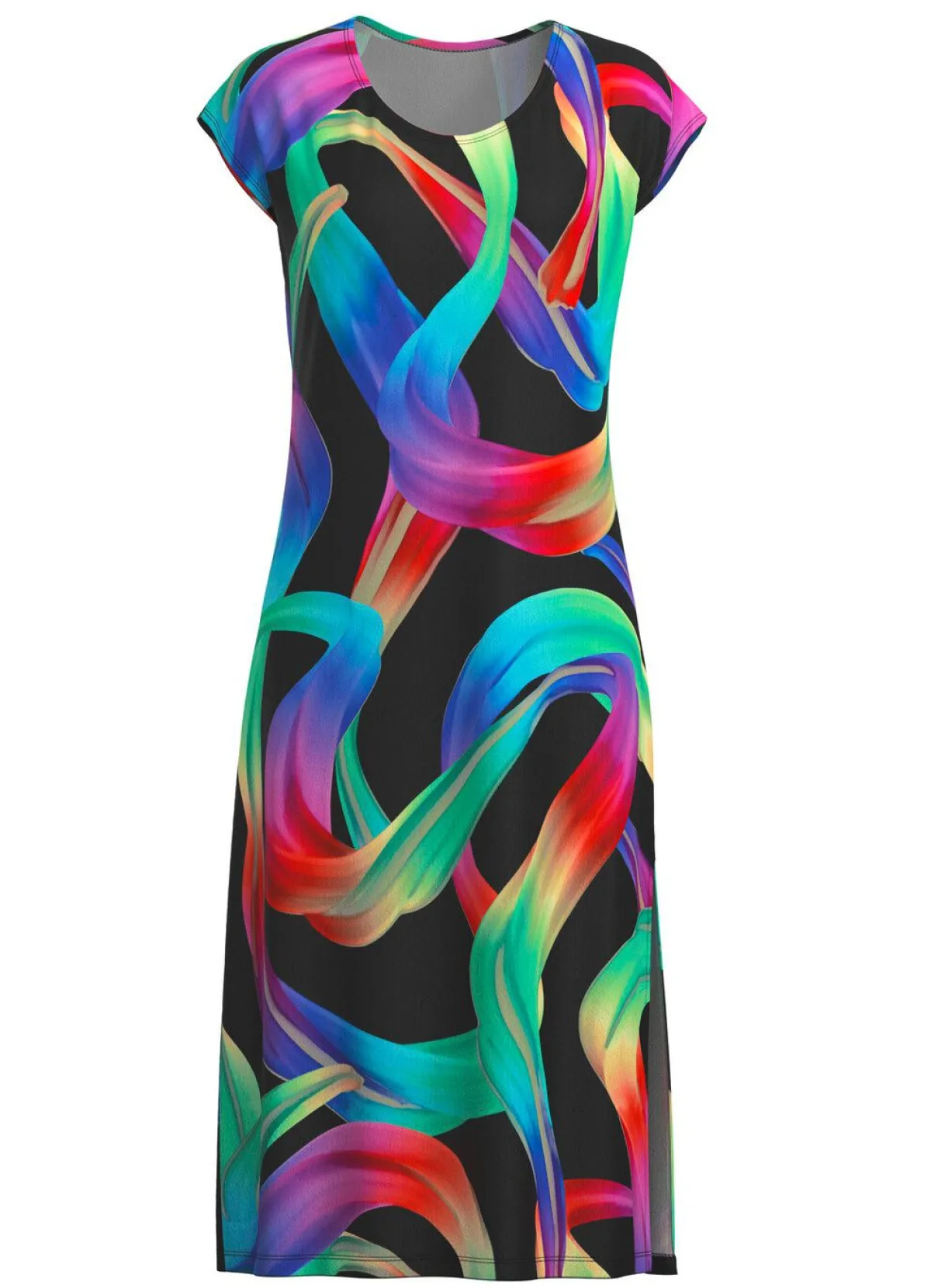 Outlet KLAUS MODELLE MADE IN GERMANY Kleid mit farbbrillantem Druckdessin SCHWARZ-BUNT