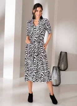 Discount KLAUS MODELLE MADE IN GERMANY Kleid mit individueller Weitenregulierung SCHWARZ-WEISS