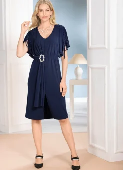 Sale BADER Kleid mit Schmuckspange NACHTBLAU