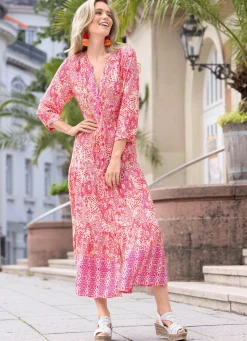 Hot BADER Kleid mit schönem Druck KORALLE-PINK-ECRU-BUNT