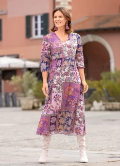 Discount B/ANCA Kleid mit tollem Dessin ROSÉ-AUBERGINE-MARINE-BUNT