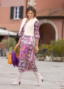 Discount B/ANCA Kleid mit tollem Dessin ROSÉ-AUBERGINE-MARINE-BUNT