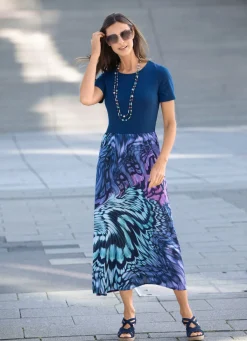 Sale KLAUS MODELLE MADE IN GERMANY Kleid mit toller Faltenlegung MARINE-FLIEDER-MINT