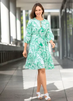 Online BADER Kleid mit Zierperlen und Quasten WEISS-GRÜN