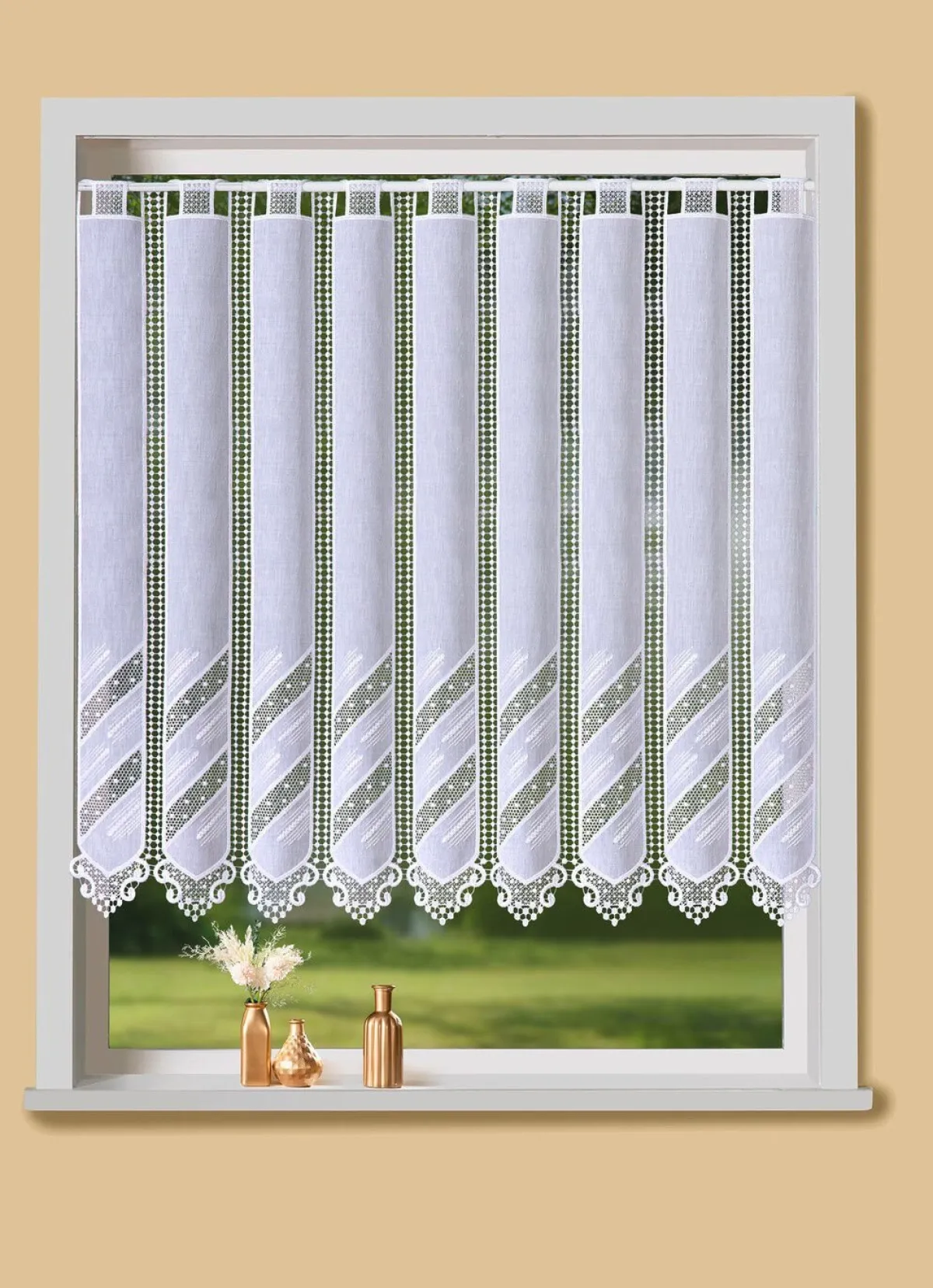 Clearance BADER Kleinfenster-Store mit Macramé-Abschluss WEISS