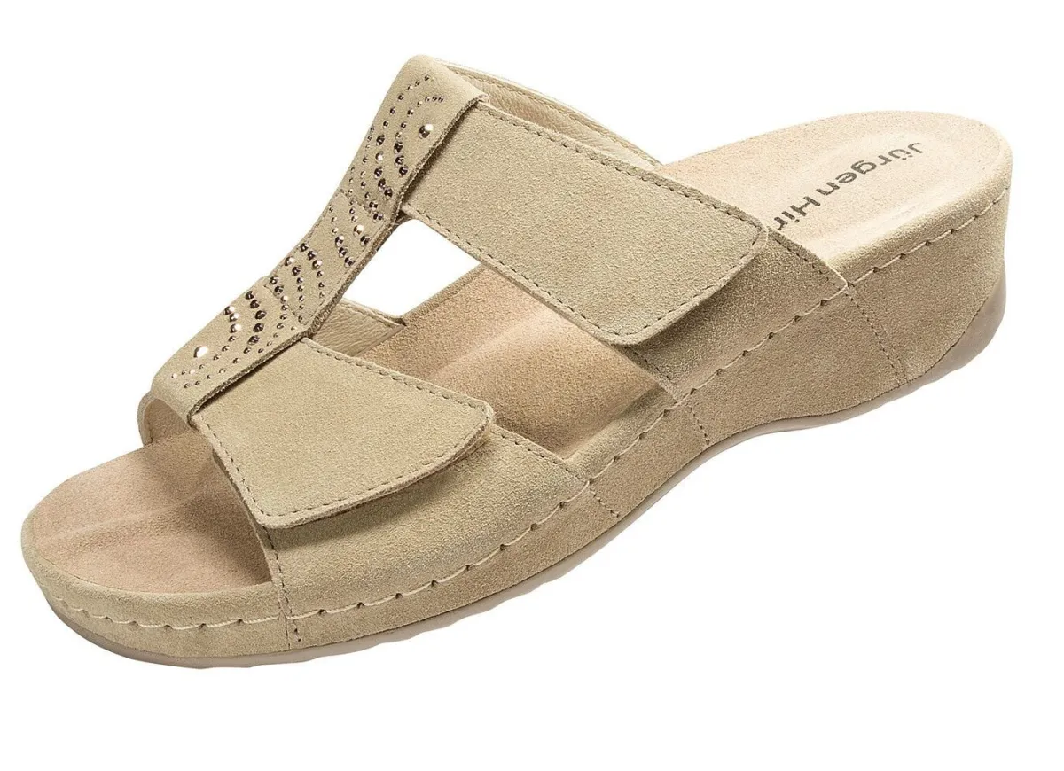 Hot BADER Klett-Pantolette aus echtem Leder BEIGE