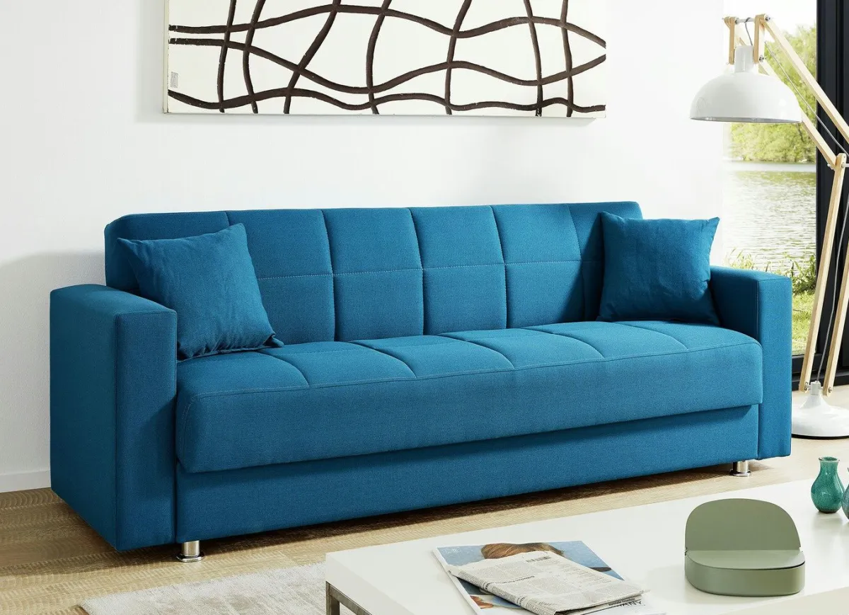 New BADER Klick-Klack-Sofa mit Dekokissen BLAU