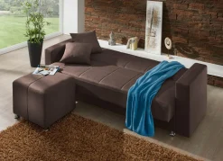 Discount BADER Klick-Klack-Sofa mit Hocker und Dekokissen DUNKELBRAUN