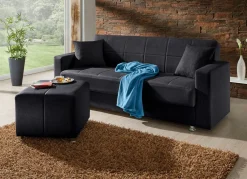 Hot BADER Klick-Klack-Sofa mit Hocker und Dekokissen SCHWARZ