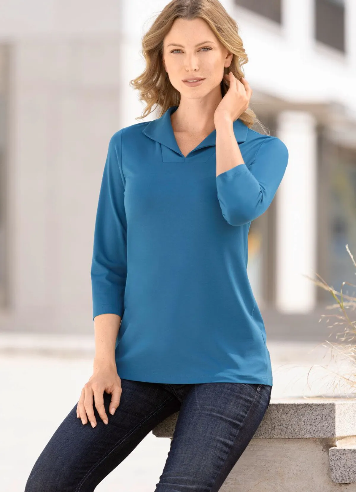 Discount KLAUS MODELLE MADE IN GERMANY Kombifreundliches Poloshirt JEANSBLAU