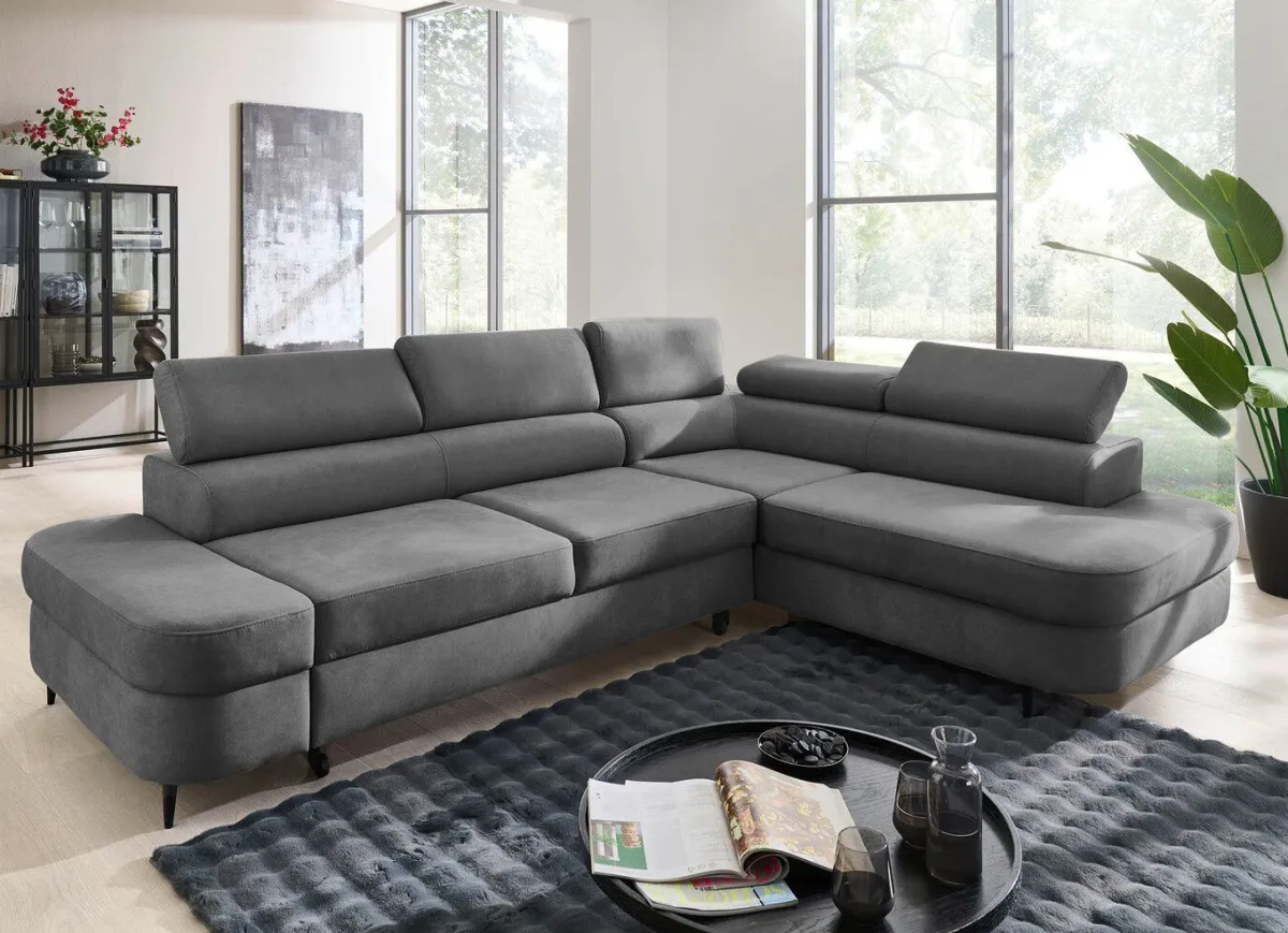 Hot BADER Komfortable Polsterecke mit Funktion und Bettkasten GRAU
