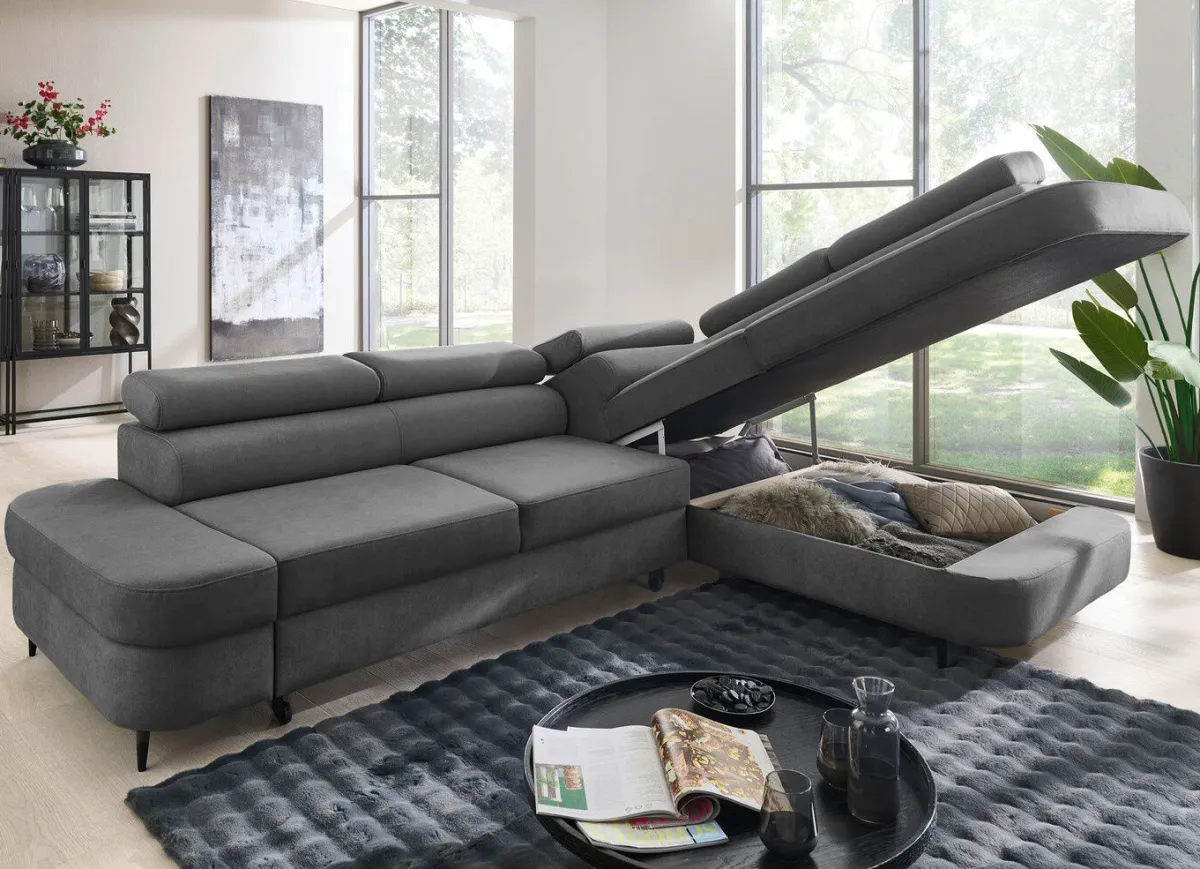 Hot BADER Komfortable Polsterecke mit Funktion und Bettkasten GRAU