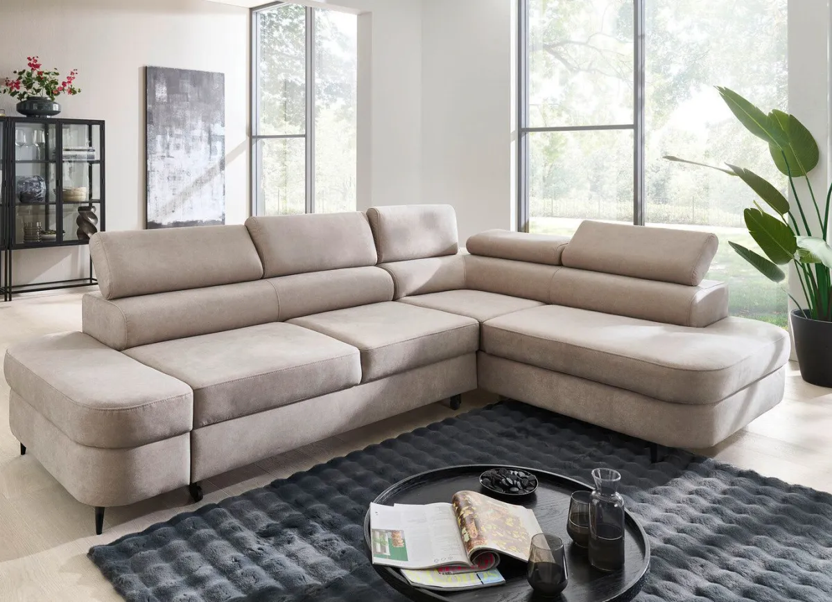 Outlet BADER Komfortable Polsterecke mit Funktion und Bettkasten BEIGE