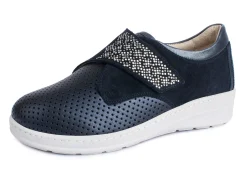Hot BADER Komfort-Klett-Schuh mit aufwendiger Strassdeko marine