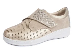 Hot BADER Komfort-Klett-Schuh mit aufwendiger Strassdeko beige