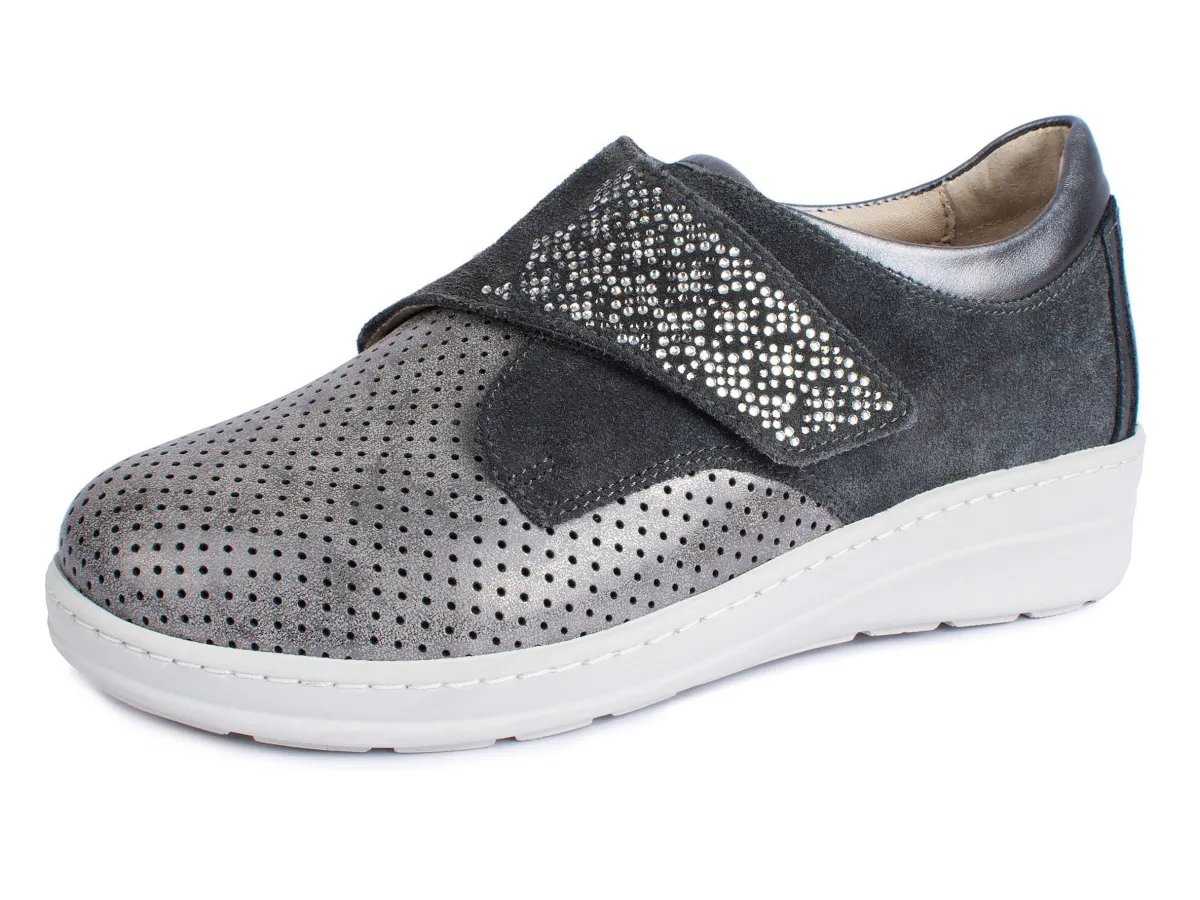 Sale BADER Komfort-Klett-Schuh mit aufwendiger Strassdeko anthrazit