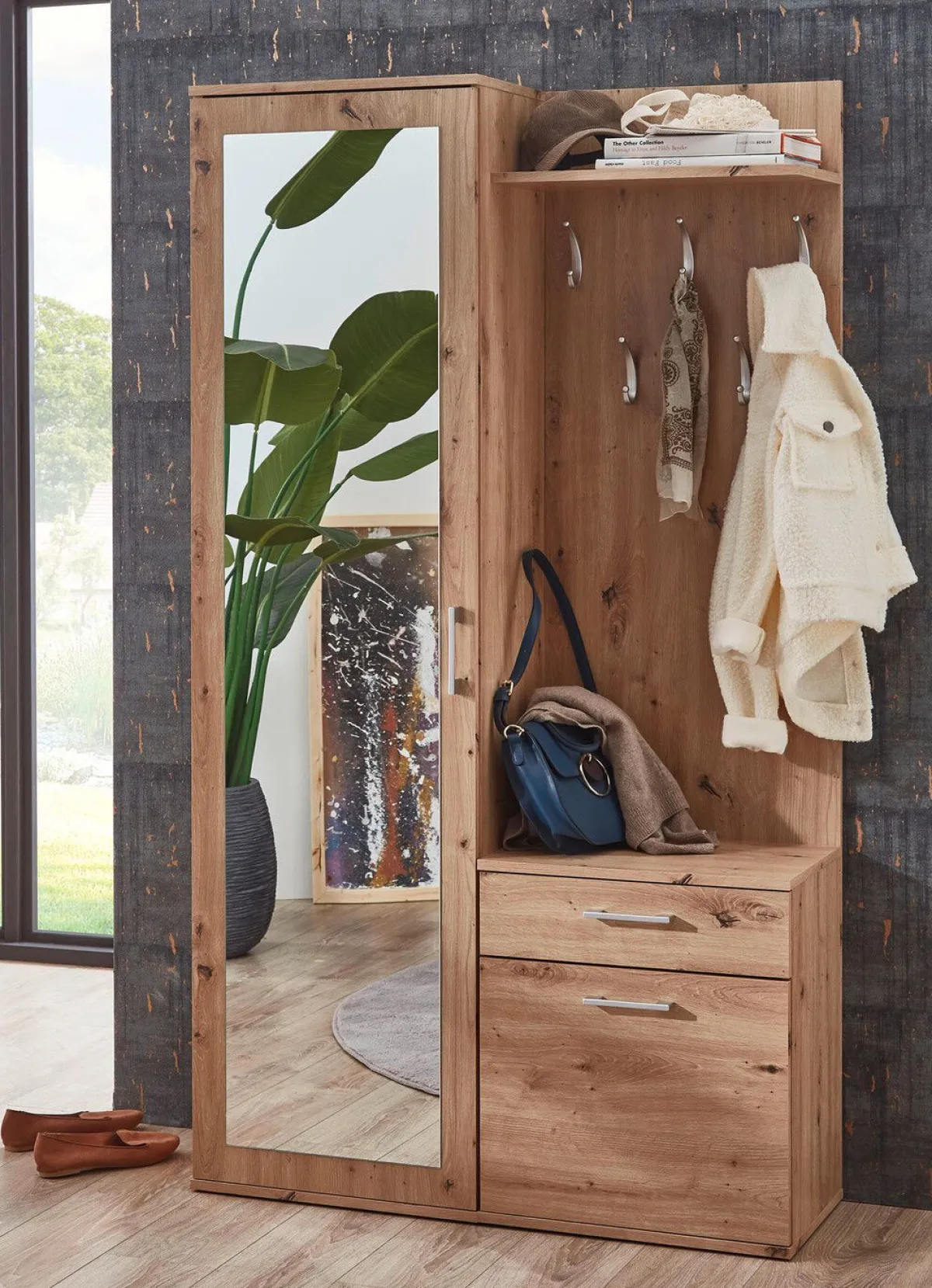 New BADER Kompaktgarderobe m.Spiegel ARTISAN EICHE