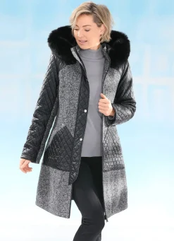 BADER Kurzmantel im angesagten Materialmix GRAU-SCHWARZ-CREME