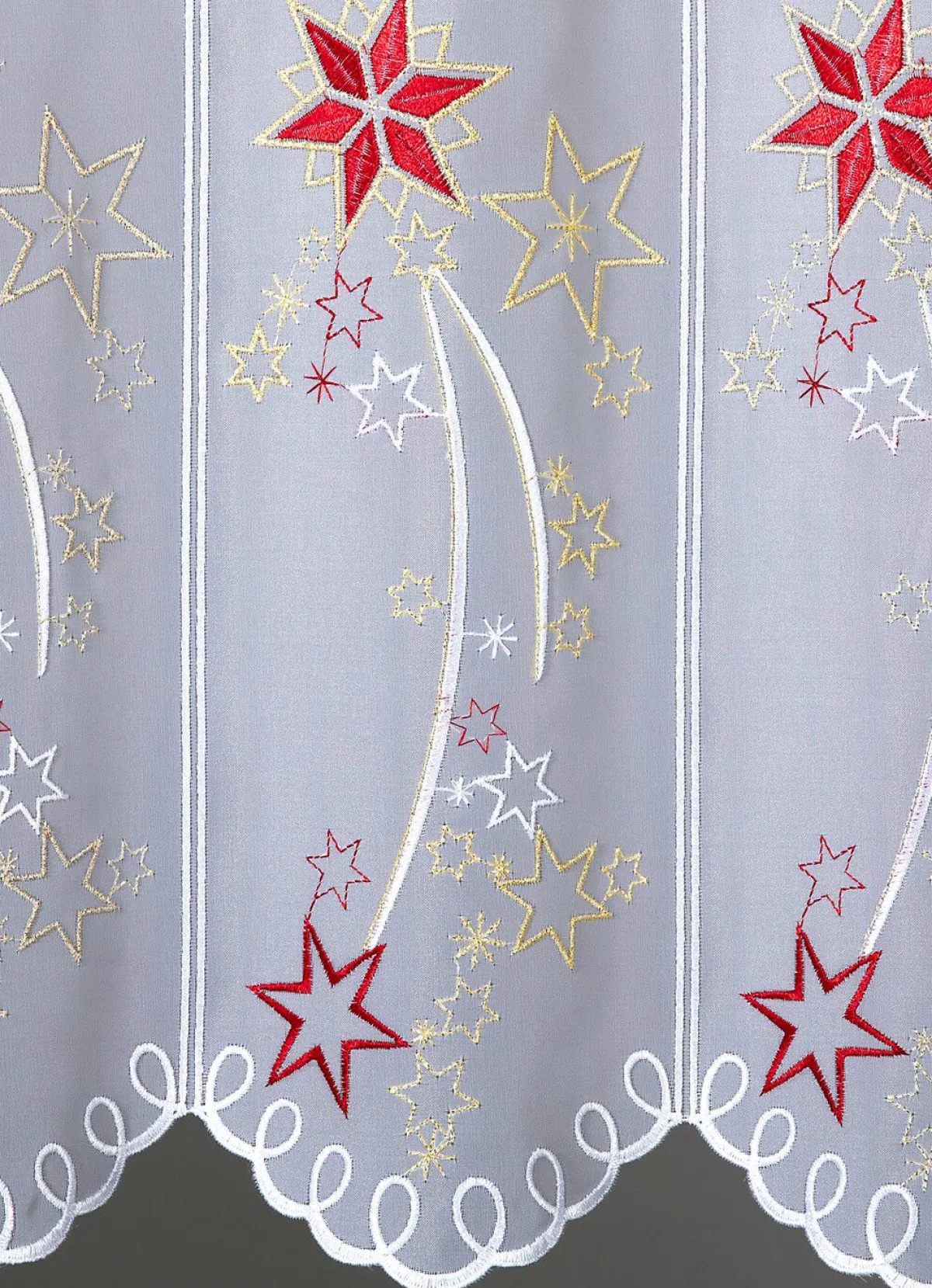 PLAUENER STICKEREI Kurzstore mit echter und metallisiertem Garn WEISS-ROT-GOLD