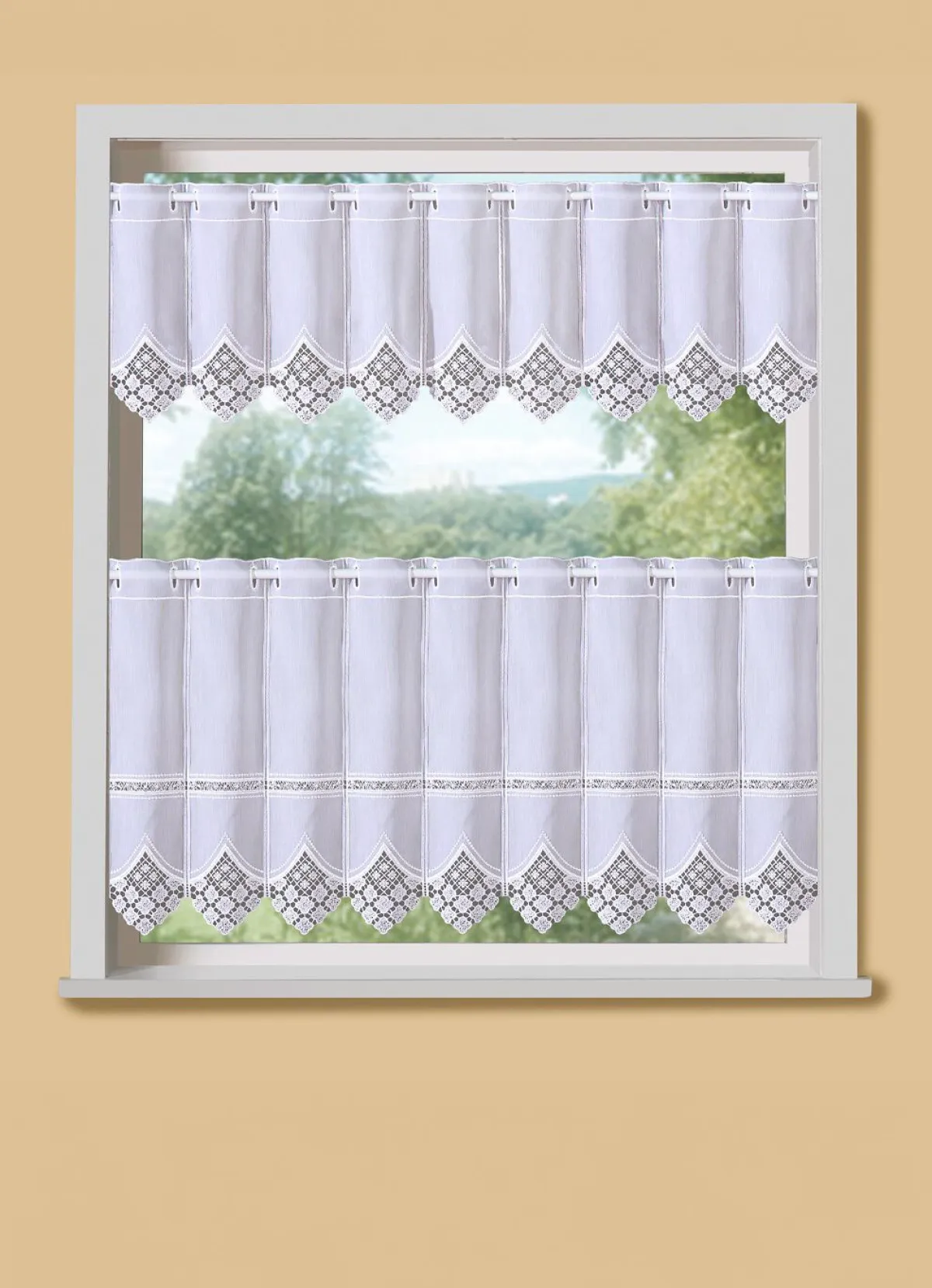 BADER Kurzstore mit edler Macramé-Spitze und Stangendurchzug WEISS