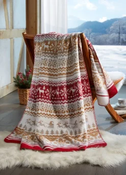 Clearance BADER Kuschelige Wohndecke mit winterlichen Motiven ROT