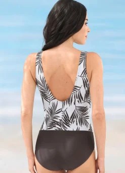 Clearance LAURINA Badeanzug mit Raffungen und Halbkorsage CREME-TAUPE