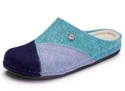 New LAURINA , klassische Damen-Hausschuhe, Weite H, mit anatomisch geformtem Fußbett BLAU-TÜRKIS