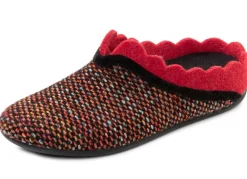 Sale LAURINA , klassische Damen-Hausschuhe, mit herausnehmbarem Fußbett SCHWARZ-ROT-BUNT