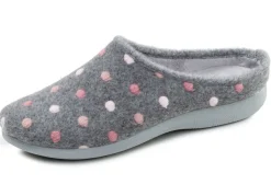 Clearance LAURINA , klassische Damen-Hausschuhe, mit Pünktchen-Stickerei GRAU