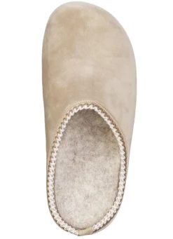 New LAURINA , klassische Damen-Hausschuhe, Weite G, mit gemusterter Bordüre BEIGE