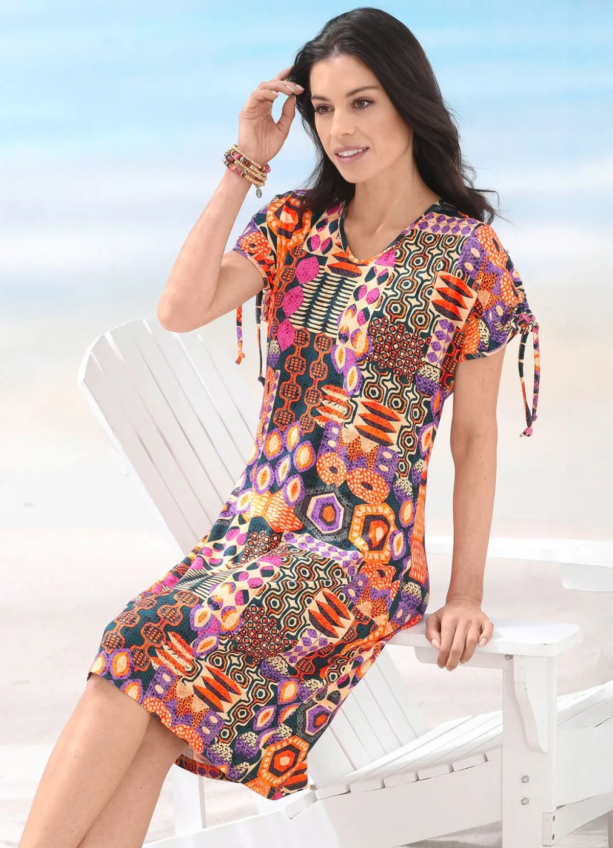 Best LAURINA Kleid mit farbbrillantem Druckdessin und kurzen Ärmeln ORANGE-BUNT
