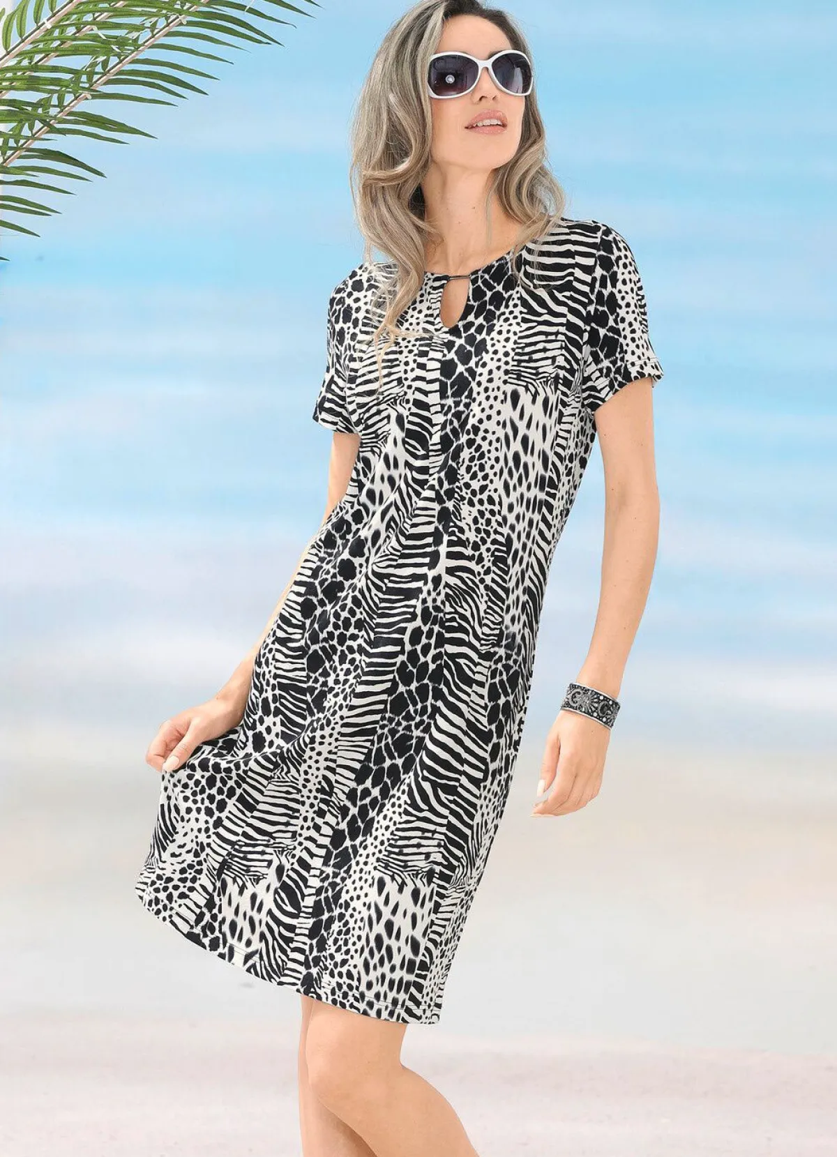Outlet LAURINA Kleid mit farbbrillantem Druckdessin SCHWARZ-ECRU