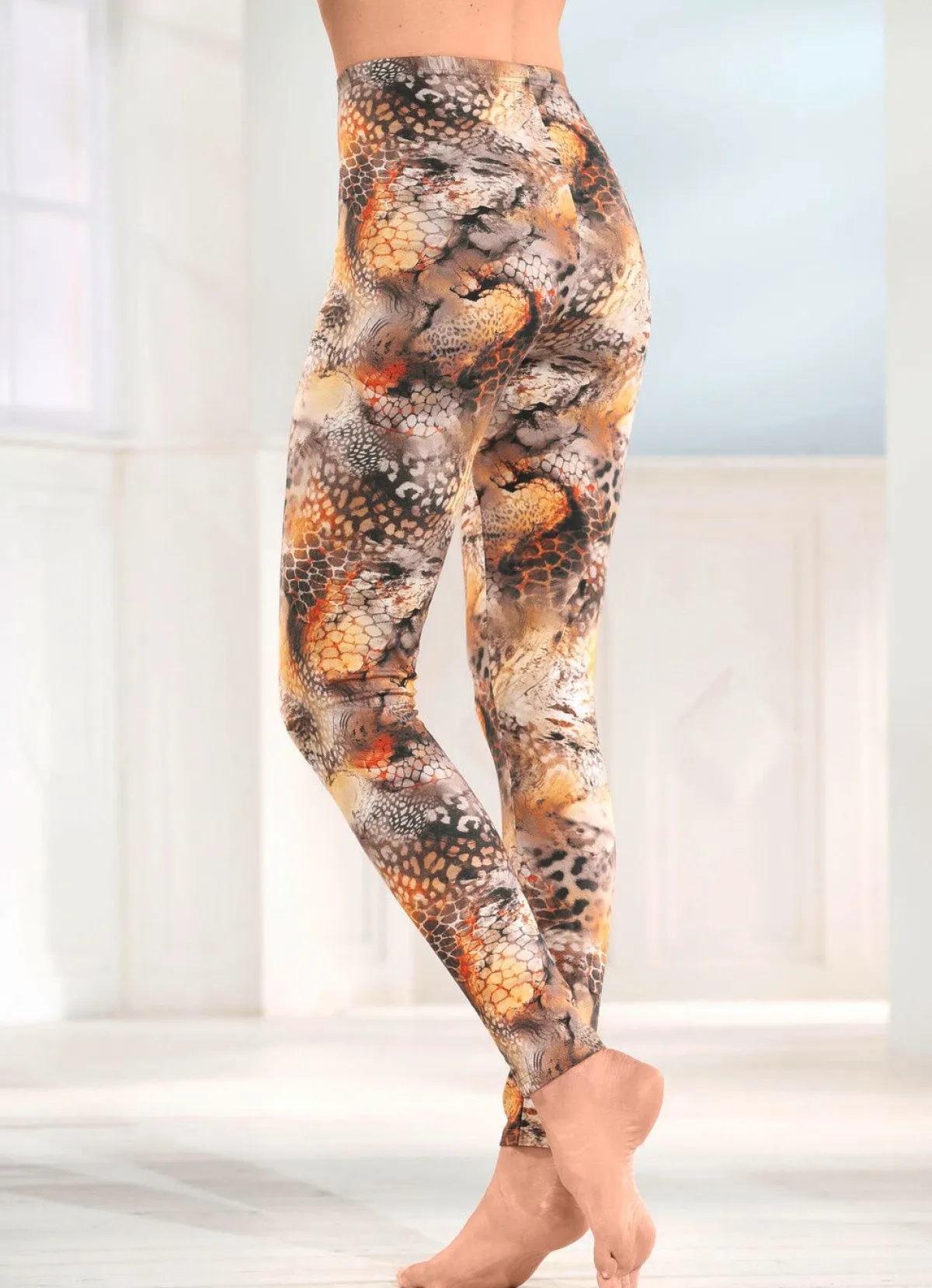Sale LAURINA Leggings mit farbbrillantem Digitaldruck ORANGE-BRAUN-SCHWARZ