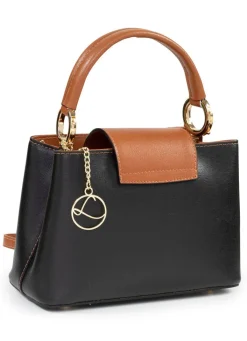 New LAURINA , Mini-Tasche, Damen, mit abnehmbarem, verstellbarem Umhängeriemen SCHWARZ-COGNAC