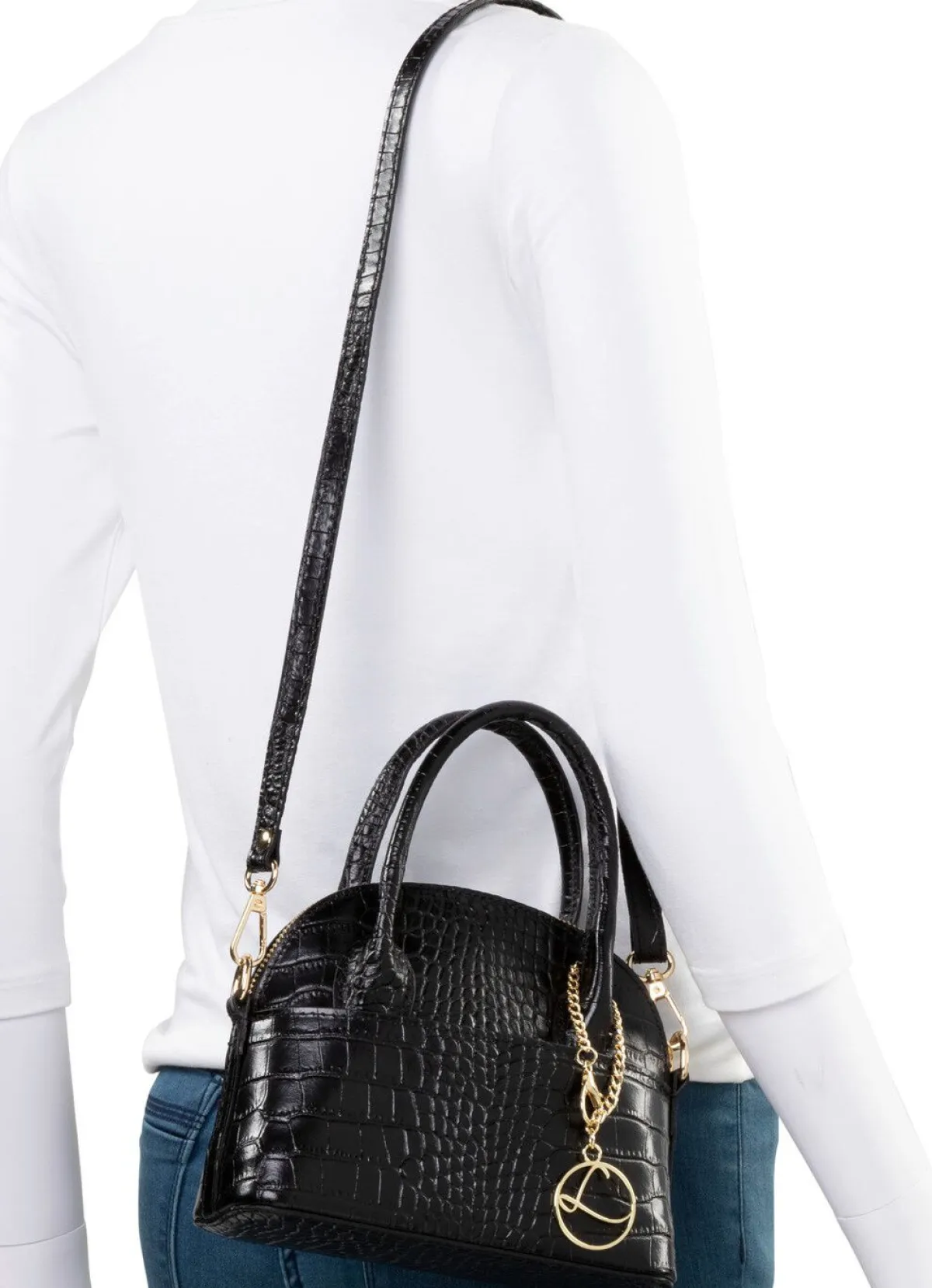 Clearance LAURINA Mini-Tasche mit Reptilprägung SCHWARZ