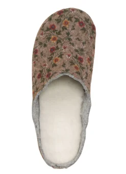 Sale LAURINA Pantoffel aus floral bedrucktem Filzmaterial NATURBRAUN