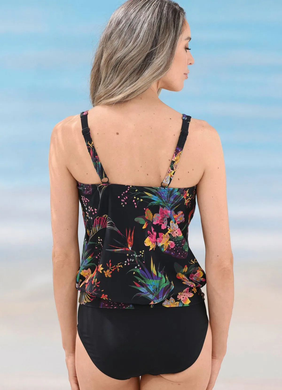 Best LAURINA Tankini in weiter Form mit verstellbaren Trägern SCHWARZ-BUNT
