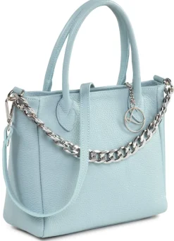 Hot LAURINA Tasche aus genarbtem Kalb-Nappaleder mit Zierkette HELLBLAU