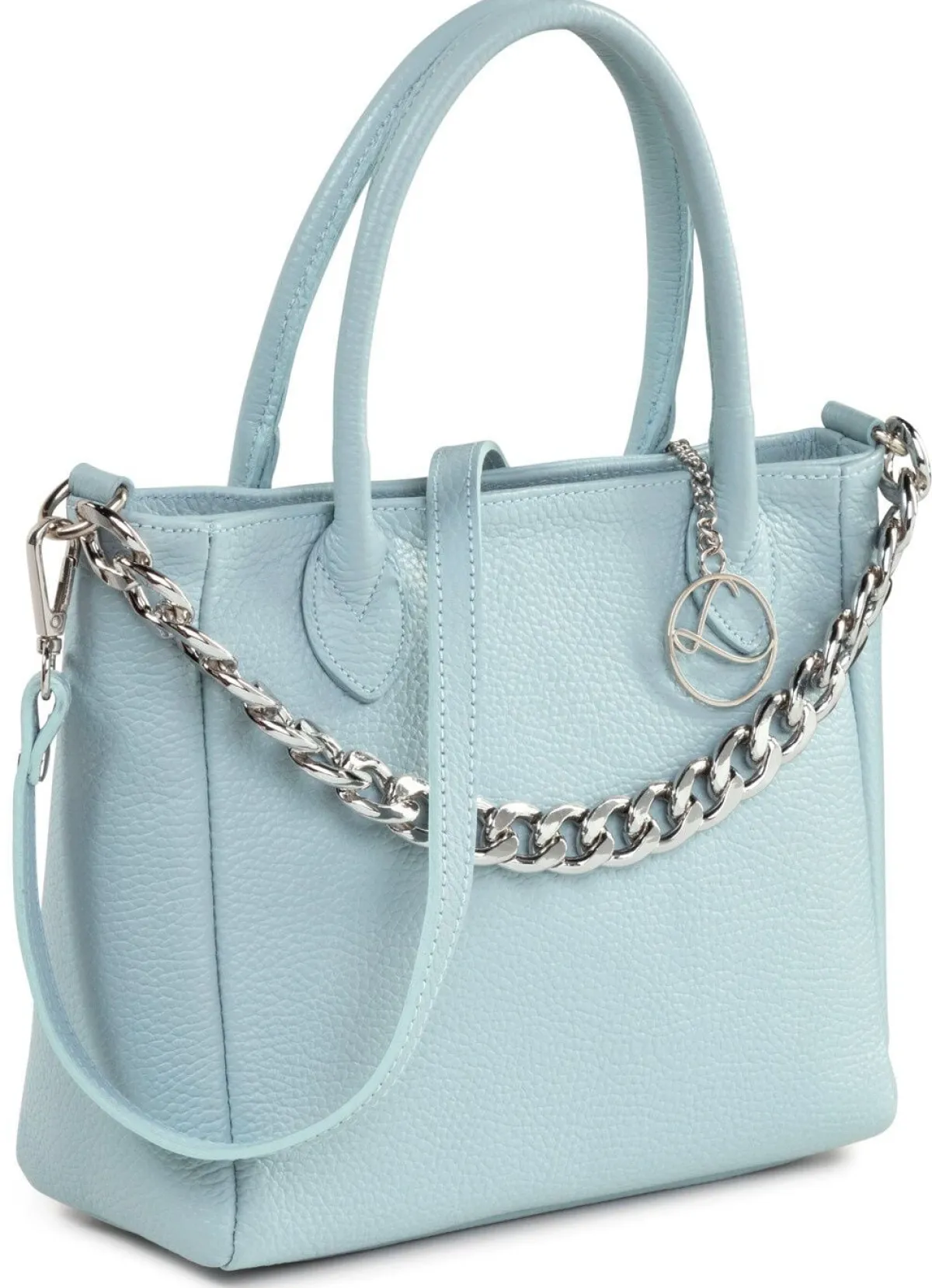 Hot LAURINA Tasche aus genarbtem Kalb-Nappaleder mit Zierkette HELLBLAU